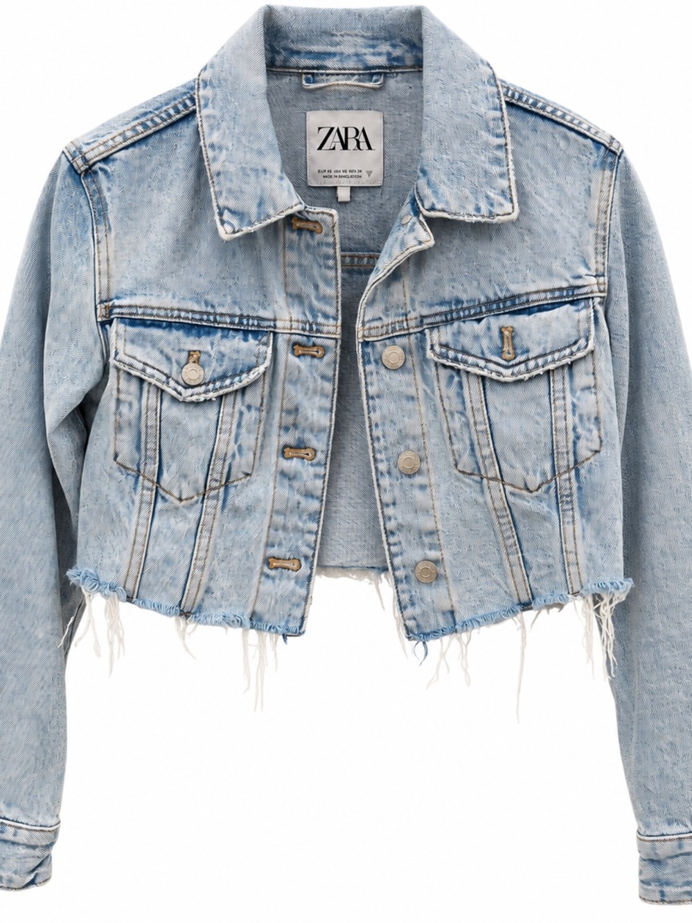ZARA Light Blue Cropped Distressed Denim Jacket